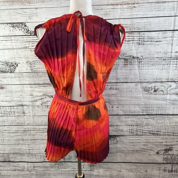 Pretty Little Thing Romper size 8 Pink Purple Sheer Pleated Boho Summer Beach - Picture 8 of 8